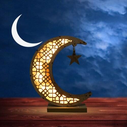 Glowming Ramadan Ornment Eid Mubarak Wood Moon Shape Craft Islamic Muslim Home Party Decoration Gift