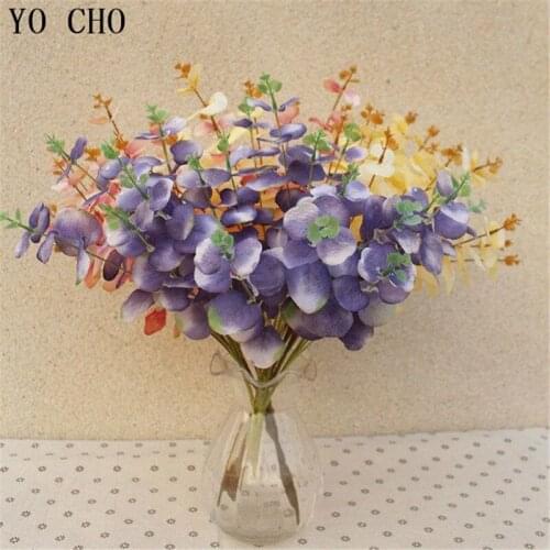 YO CHO Artificial Leaves Bouquet Fake Money Leaves Wedding Decoration Christmas Faux Foliage Plants Party Home Decor Red Plant