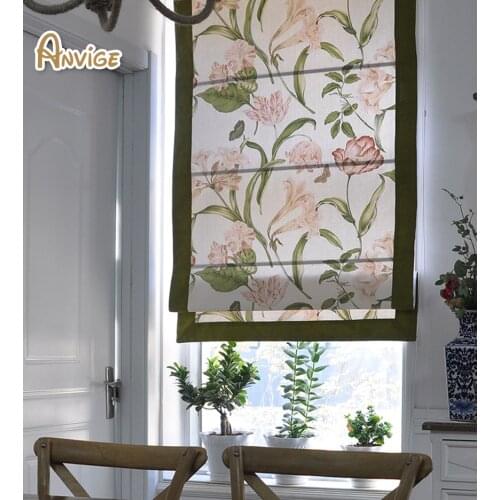 Anvige Flower Printing Blackout Curtains Roman Blinds Cotton Fabric Rollor Blind For Living Room Free Shipping