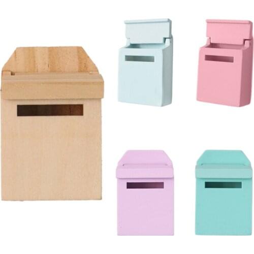 1/12 Wooden Mailbox Dollhouse Miniature Fairy Garden Decor Pink