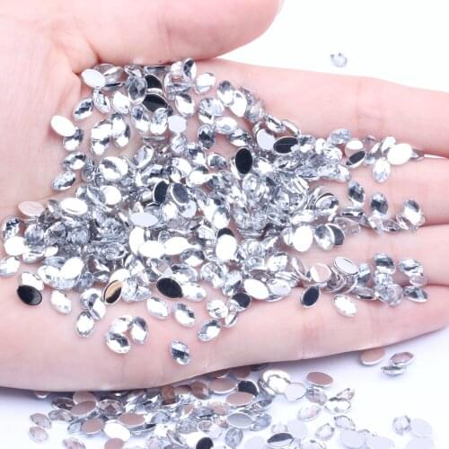 Crystal 4*6mm 200pcs Oval Earth Facets Acrylic Rhinestones Flat Back For Nails Art Glue On Beads DIY Jewelry Making