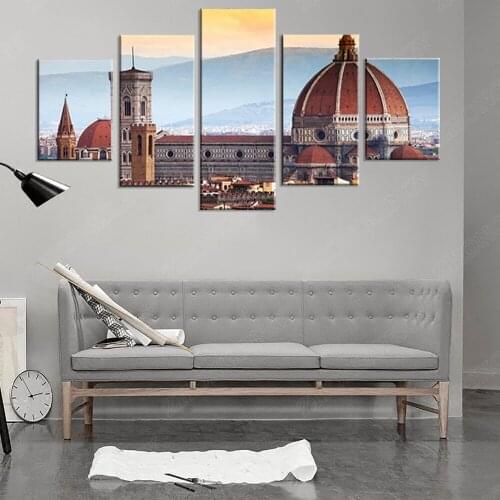 5 Panels with Frame Modular Canvas Picture Cathedral Santa Maria Del Fiore in Florence Wall Art Decoration Printed Poster