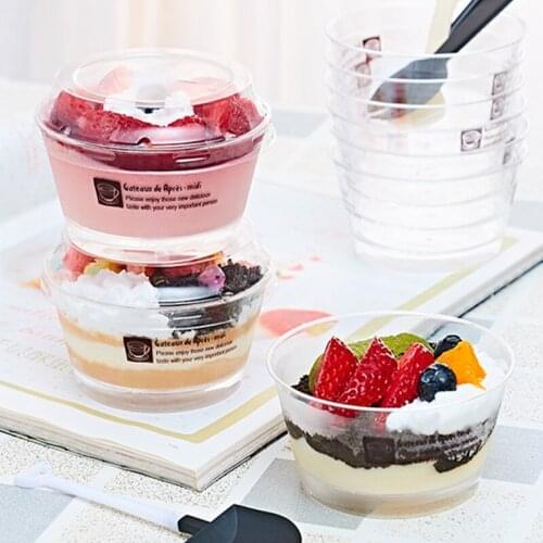 50pcs Round creative cute diposable pudding cup party birthday wedding dessert cake ice cream decor plastic cups with lid