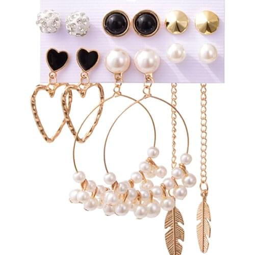 6 Pairs Crystal Leaf Earrings Female Girls Ear Stud Set Wedding Jewelry