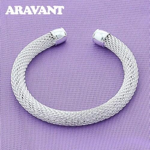 925 Jewelry Charm Bangles For Women Open Bracelet&Bangles Silver Plated Jewelry