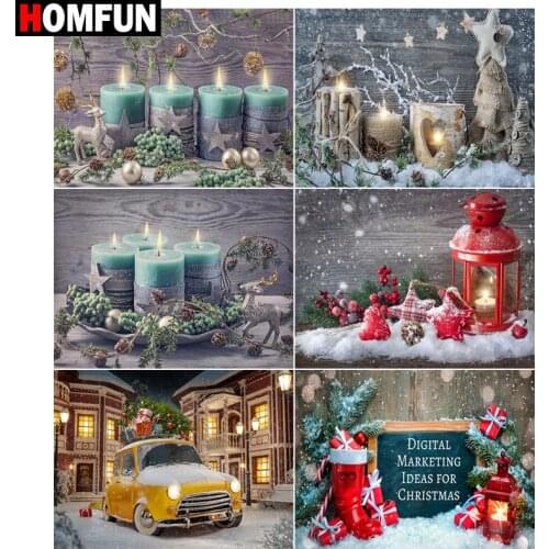 HOMFUN DIY 5D Diamond Painting "Candle christmas car" Full Diamond Embroidery Sale Picture Of Rhinestones For Festival Gifts