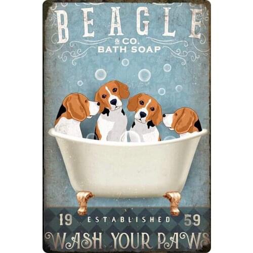 Beagle Bath Soap Tin Sign Vintage Wash Your Paw Poster Bar Bathroom Toilet Coffee Shop Home Club Wall Decoration