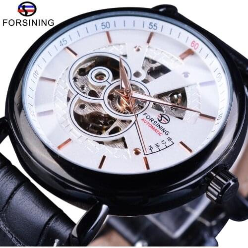 Forsining Casual Navigator Series Genuine Leather Genuine Leather Skeleton Luxury Brand Automatic Wrist Watches Top Brand Luxury