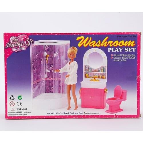 Case for barbie doll accessories bathroom furniture compositions containing shower toilet and other grooming table