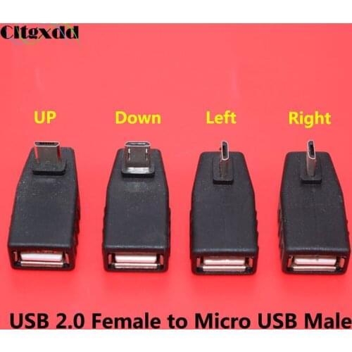 Cltgxdd 1pcs USB 2.0 A Female to Micro USB 5 Pin B Male Plug OTG Host Adapter Connector Left / Right / UP / Down Angle Black