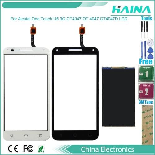 For Alcatel One Touch U5 3G 4047 4047D OT4047 LCD Display Screen+Touch Screen Digitizer Black White Color With tools