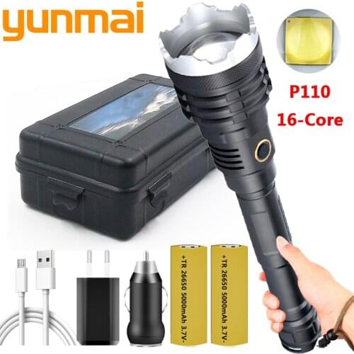 Dropshipping Brightest XHP110 Rechargeable LED Flashlight Powerful Torch Super Waterproof Zoom Hunting Light Use 18650 or 26650