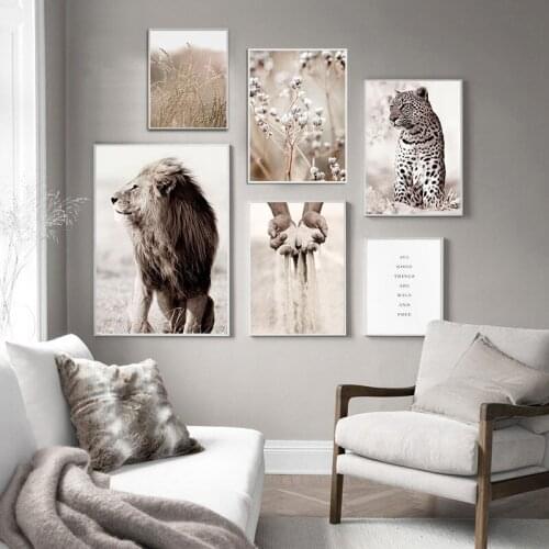 Scandinavian Poster Print Reed Nature Landscape Canvas Painting Leopard Lion Animal Wall Art Pictures Nordic Room Home Decor