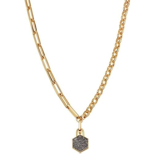 Foreign trade Amazon AliExpress new hexagonal lock necklace ladies clavicle chain 2021 popular ins online celebrity