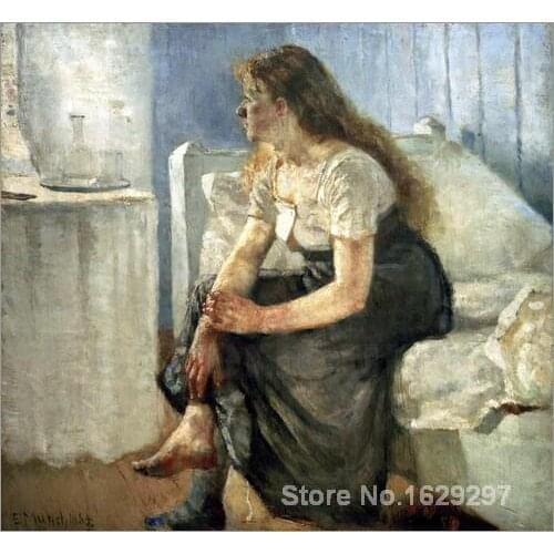 Canvas Paintings for living room Morning (Girl sitting on bed) Edvard Munch High quality Hand painted