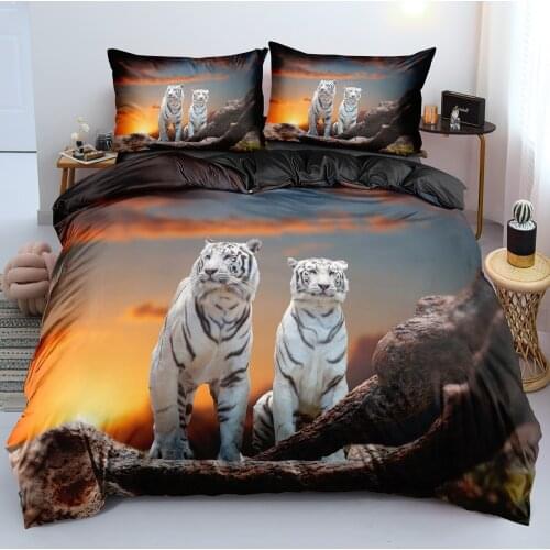 3D Black Quilt Cover Sets Design Animal Comforter Covers Pillow Covers King Queen Super King Twin Size 180*200cm Tiger Beddings