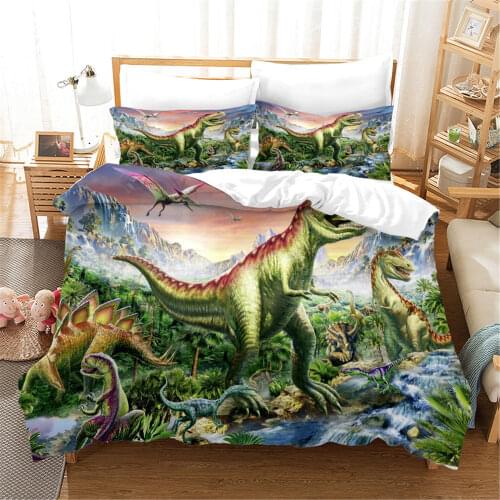 Green Tyrannosaurus Bedding Set Dinosaur Printed Duvet Cover Bedclothes 2/3pcs Home Textiles Cartoon Bedspread
