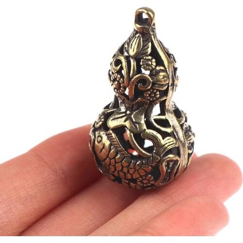 Creative Retro Handmade Brass Hollow Gourd Chinese Traditional Key Chain Lucky Pendant Home Desk Decoration
