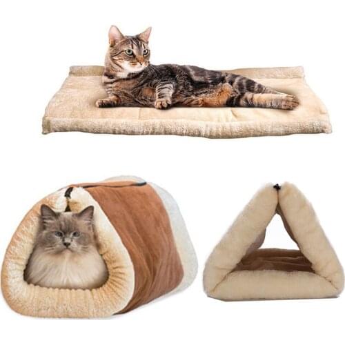 Cat Tunnel Bed Soft Warm Plush Cats Cave House Foldable Kitten Sleeping Cushion Puppy Kennel Mat Pet Interactive Play Toy