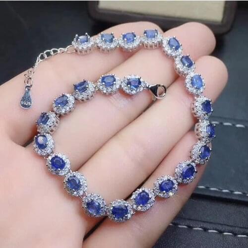 Personality Trend 100% Natural and Real Sapphire Bracelet 925 Sterling Silver for Men or Women