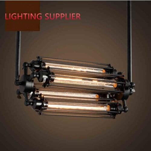 Loft iron pendant light 4 edison bulbs. nightclub industrial Steampunk metal punk lamp. Vintage retro deco Lighting Fixture