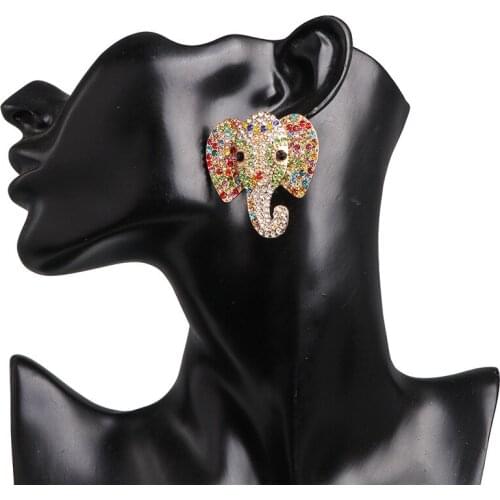 Fashion Cute Elephant Shape Stud Earrings For Women Girl Luxury Colorful Rhinestone Earring Jewelry Female