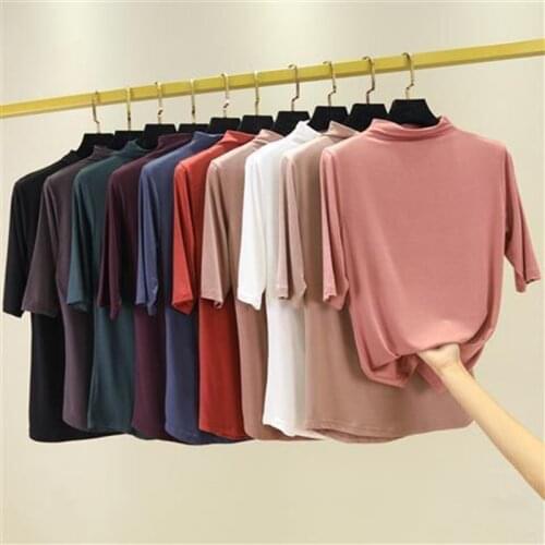 Fashion Summer Women Tops Half Sleeve T Shirt Soft Modal Turtleneck T-Shirt Slim Fit Stretch Bottoming Shirt All Match Tees 2020