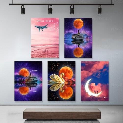 Color Landscape Modular HD Prints Home Decor Modern Planet Swan Dolphin Lighthouse Canvas Painting Frame Poster Picture Wall Art