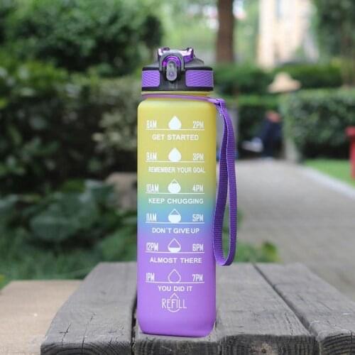 Motivational Water Bottle With Bounce Cover Plastic Leakproof Bottle Tritan Material With Time Marker Daily Outdoor Travel Water