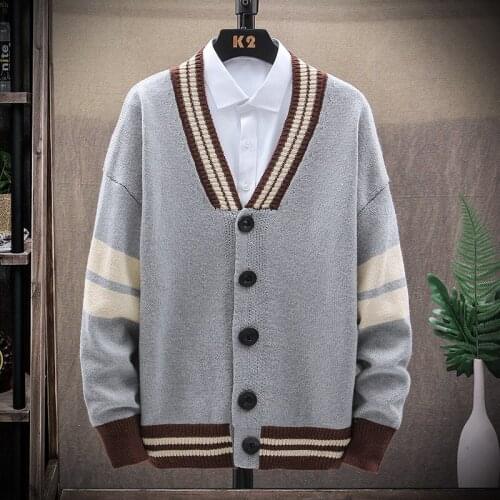 Mens Cardigan Sweater Autumn Winter Knitted Clothes Loose Coat O Neck knitwear Casual Top Outer Plus Size XXL Mens Clothing