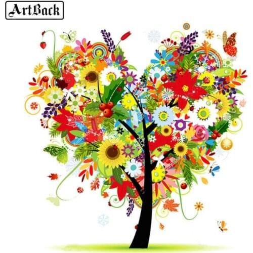 Full square round 5d diamond painting tree color heart diamond mosaic diamond embroidery set childrens handmade sticker 20x20cm
