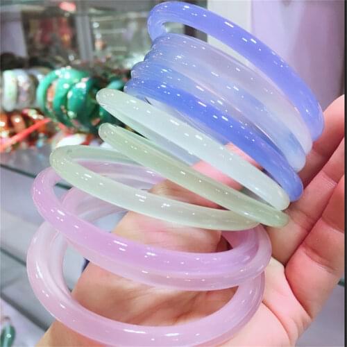 Flor de hielo púrpura Natural brazalete de Jade Furong Pulsera Rosa brazalete de ágata