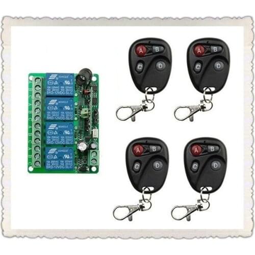 NEW DC12V 4CH RF Wireless Remote Control System teleswitch 4 transmitter with 1 receiver