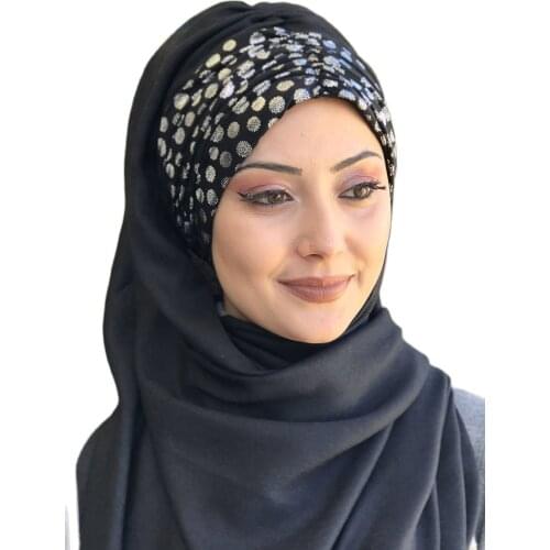 New Fashion Hijab 2021 Women Muslim Chiffon Headscarf Islamic Turban Womens Hat Big Sequin Black Color Shirred Shawl