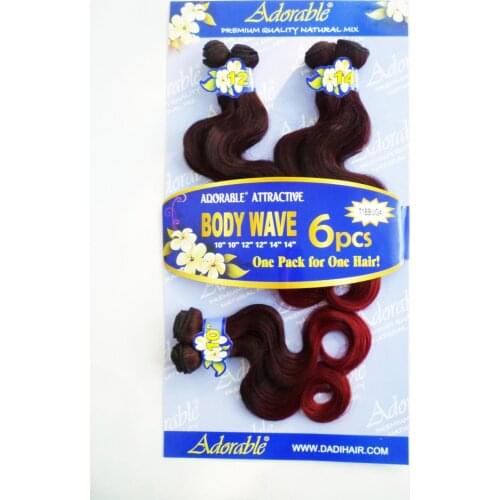Adorable Synthetic Hair Extension Weave Bundles / BODY WAVE 6PCS Set / 10-14inch Natural Color Brazilian African American