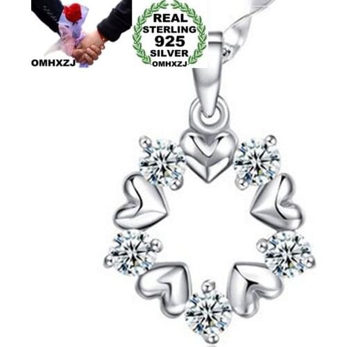 OMHXZJ Wholesale European Fashion Woman Girl Party Wedding Gift White Flower Heart Zircon 925 Sterling Silver Pendant Charm CA29