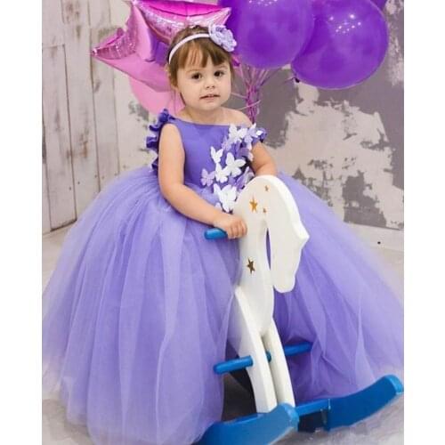 First Communication Girls Puffy Butterfly Dresses Purple Butterfly Flower Girls Dress Girls Puffy Celebrity Ball Gowns Custom