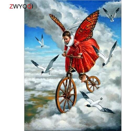 Full Round Diamond embroidery Butterflygirl Full Square Diamond mosaic Butterfly girl bicycle DIY Diamond painting Cross stitch