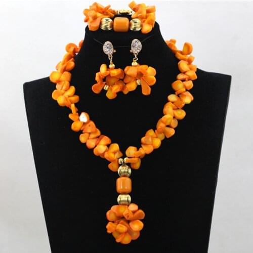 Popular Orange Coral Beads Necklace Jewelry Set African Lady Coral Pendant Simple Jewelry Set for Party Free Shipping CNR597