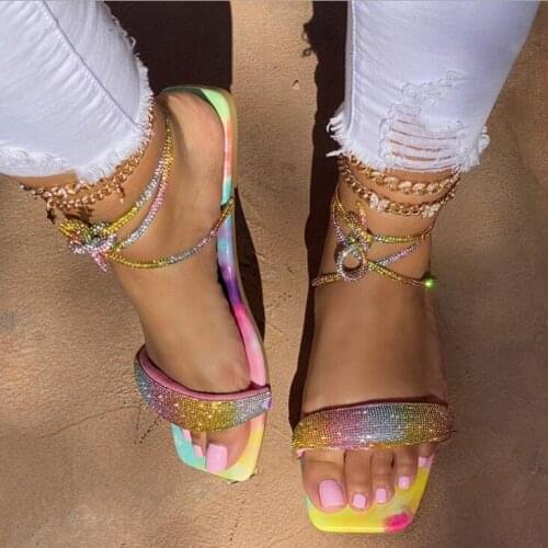 2021 summer womens new large size shoes flat literal cross strap sandals diamond-studded ladies sandals slippers