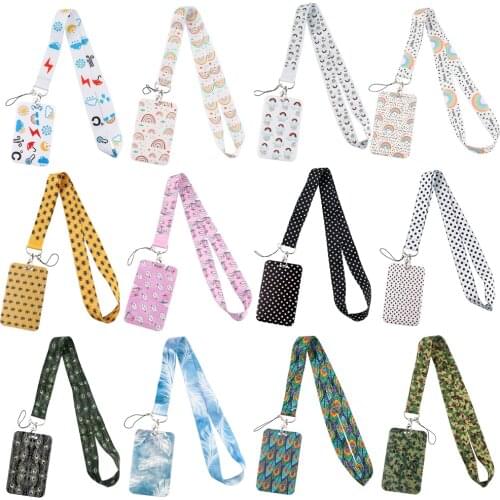 ER714 Rainbow Feather Camouflage Painting Art Lanyard Card Holder Hanging Neck Phone Lanyard Badge Subway Access Card Holder