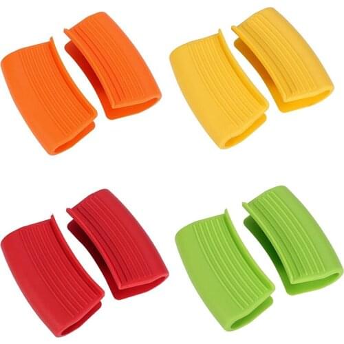 Silicone Assist Handle Holder, 4 Pairs Silicone Heat Insulated Pot Handle Pinch Grip for Cast Iron Skillet Etc