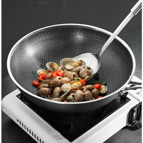 316 Stainless Steel Pan Kitchen Utensil Easy To Clean Fried Fish Non Stick Saute Pan Induction Cooker Gas Stove Universal Wok