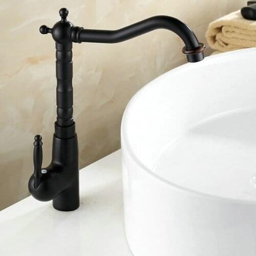Deck Mounted Black Bronze Faucet Oil Rubber Bronze Faucet Bathroom Luxury&Elegant Mixer Taps 360 Swivel ZR263