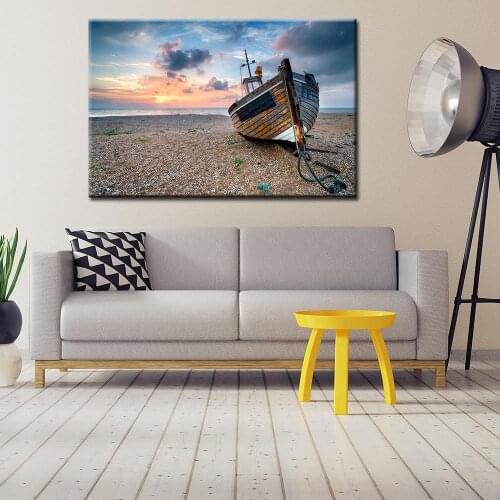 Modern Simplet Living Room Seascape Decor Painting Beach Sailboat Landscape Poster Sofa Background Wall Art Canvas Pictures