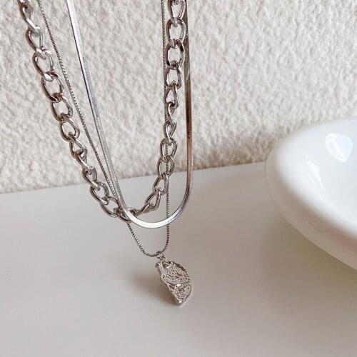 Stylish Crescent Sun Multi-layer Silver Color Metal Pendant Necklace for Women Temperament Mix Chain Choker Necklace Jewelry