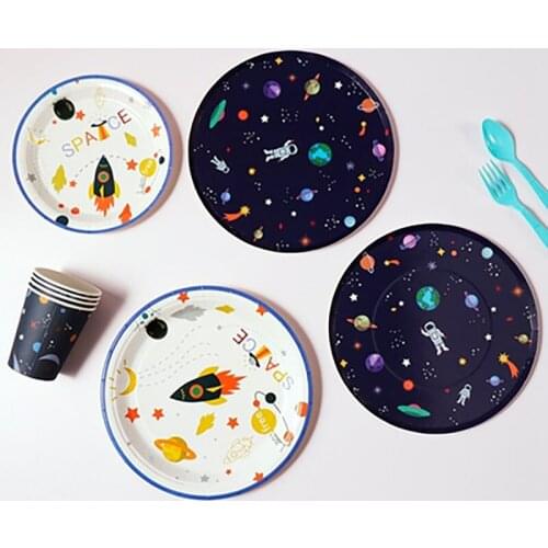 Terno 8 Plastic Plates Birthday Party Decorations Disposable Partys Assiette Jetable Cumpleaños Rietjes Plastic Space Rocket