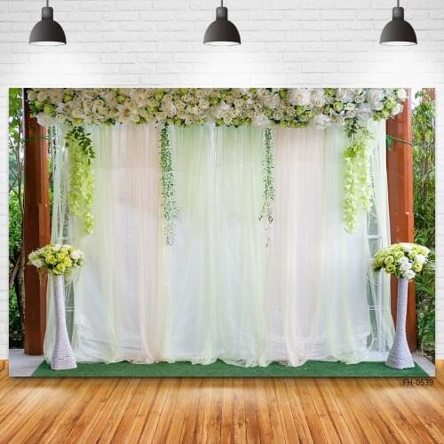 Flower Bloom Floral Wreath White Curtain Baby Shower Birthday Backdrop Wedding Photography Background Photo Studio Vinyl Props