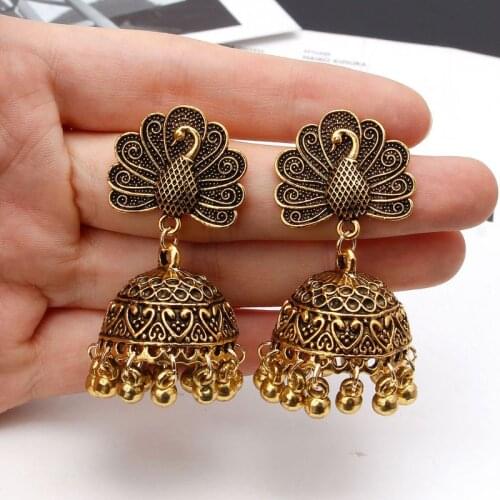 Boho Vintage Peacock Jhumka Indian Ethnic Bollywood Gypsy Tribal Dangle Earrings