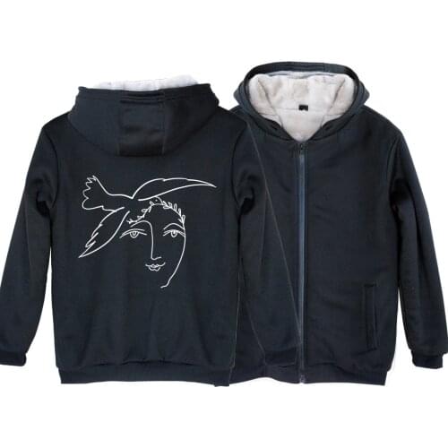 Woman Girl Parkas Full Zip Coat Picasso Peaceis Pigeon Peace Dove Olive Leaf Branch Plus Velvet Autumn Winter ZIIART